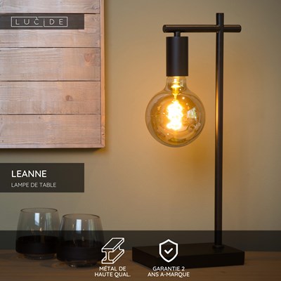Lucide LEANNE - Lampe de table - 1xE27 - Noir